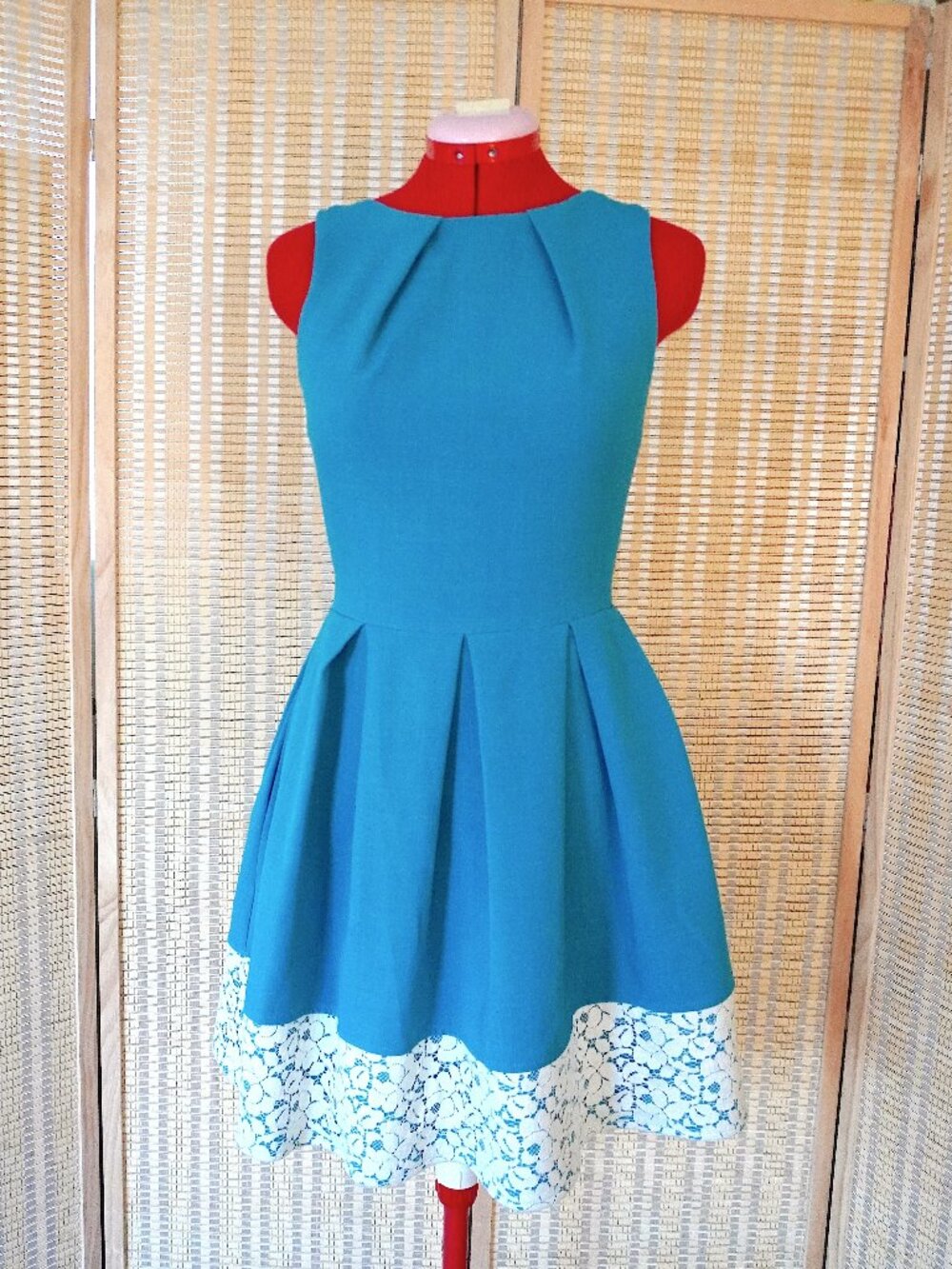 Closet London Turquoise Skater Dress with Lace Hem